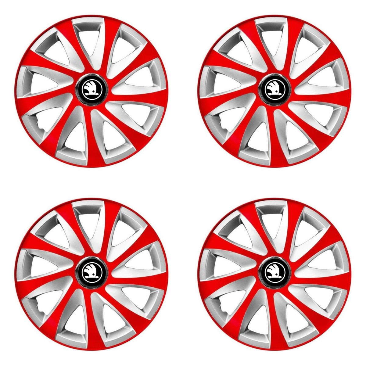 Set 4 capace roti 14 inchi R14 Drift Rosu-Gri, Compatibil cu Skoda Nou