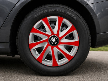 Set 4 capace roti 14 inchi R14 Drift Rosu-Gri, Compatibil cu Skoda Nou