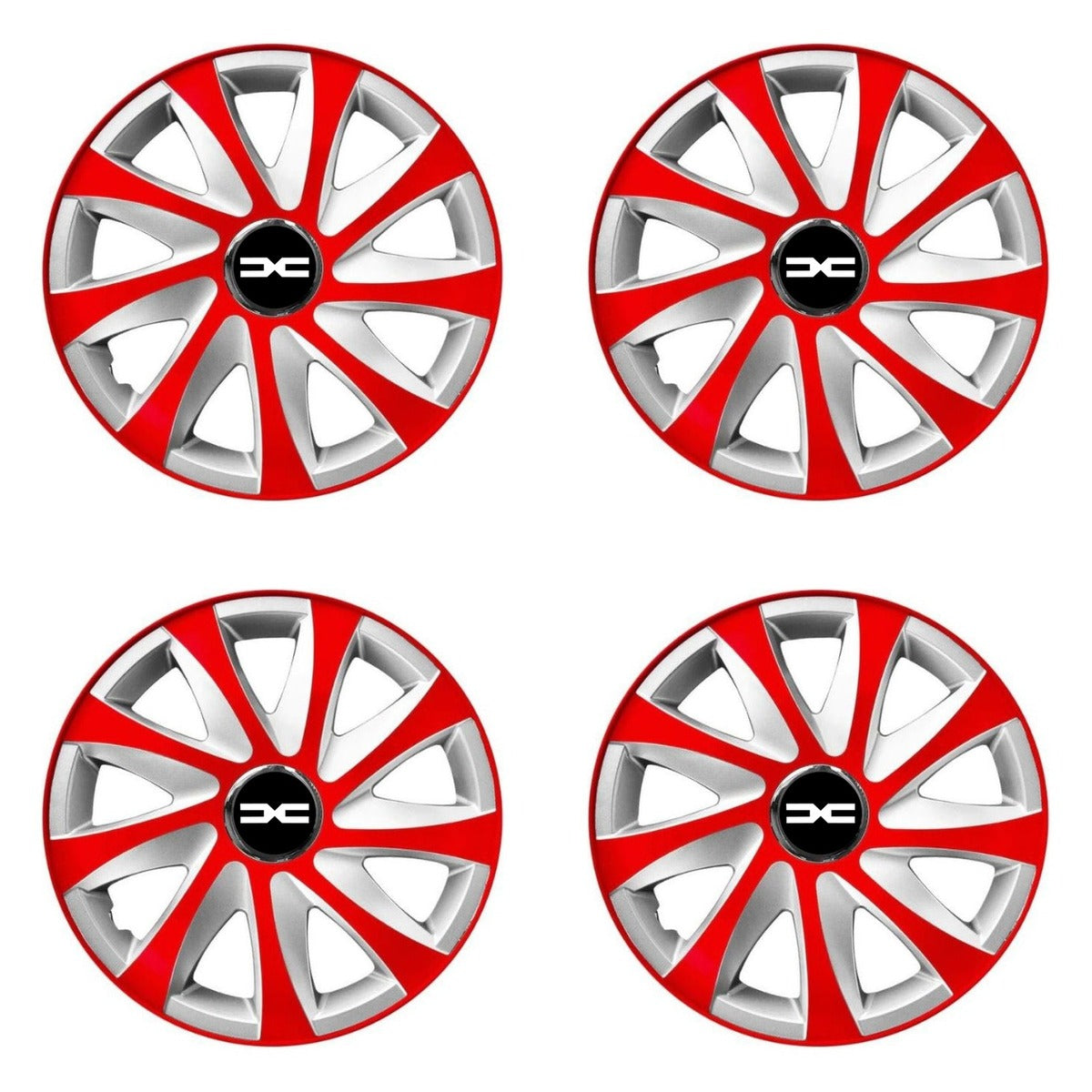 Set 4 capace roti 15 inchi R15 Drift Rosu-Gri, Compatibil cu Dacia Nou