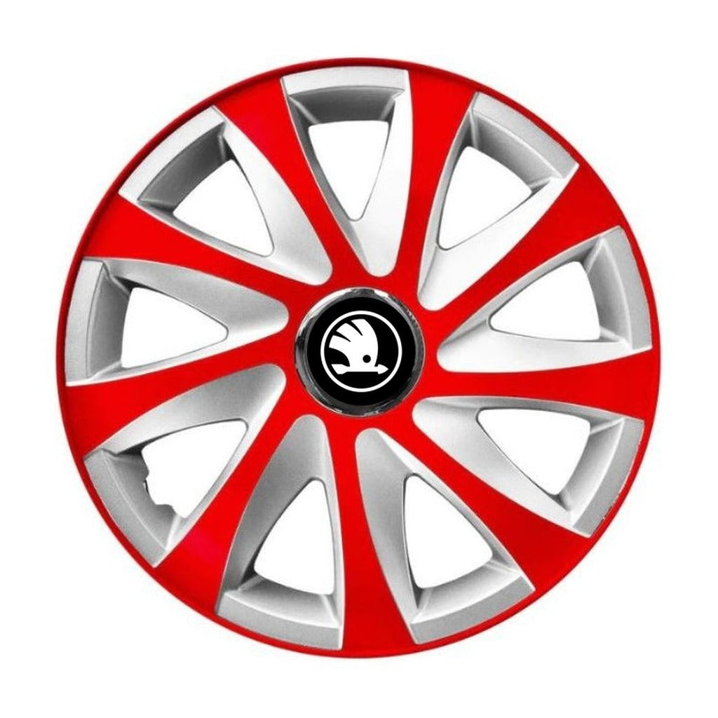 Set 4 capace roti 16 inchi R16 Drift Rosu-Gri, Compatibil cu Skoda Nou