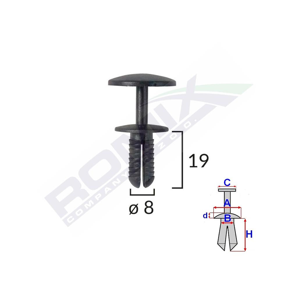 CLIPS FIXARE PENTRU FORD - 8X19MM - NEGRU SET 10 BUC