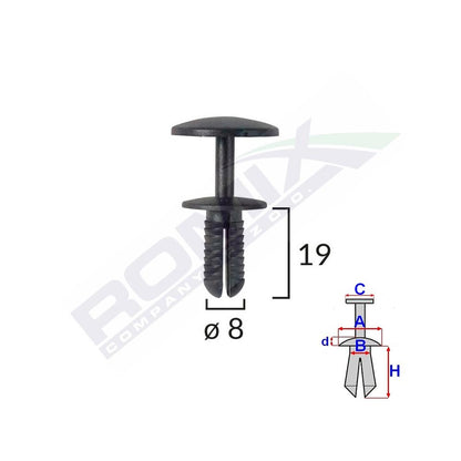 CLIPS FIXARE PENTRU FORD - 8X19MM - NEGRU SET 10 BUC