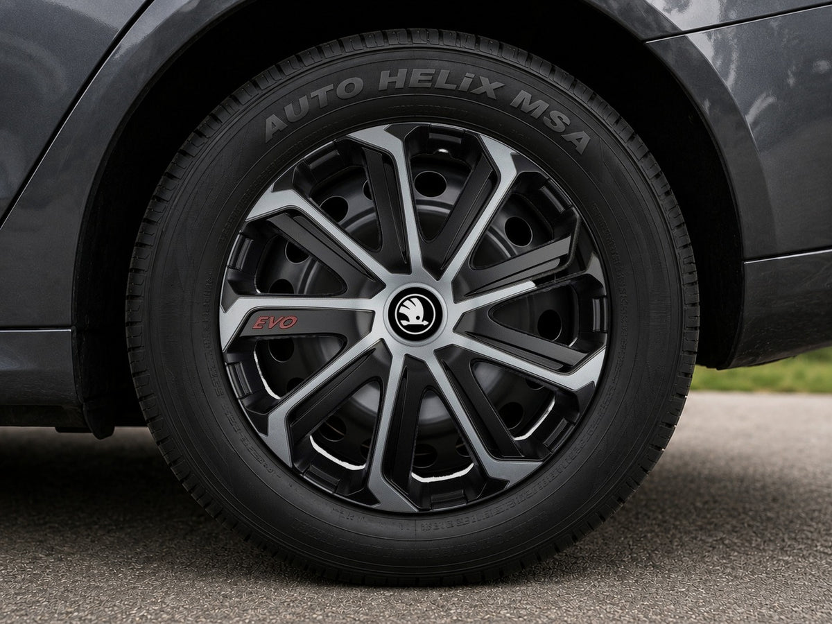 Set 4 Capace Roti Evo Gri-Negru R16, pentru SKODA NOU