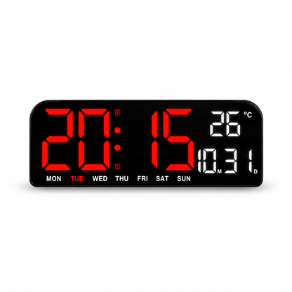 Ceas Digital LED de Masă și Perete, Afișaj Roșu, Calendar și Termometru