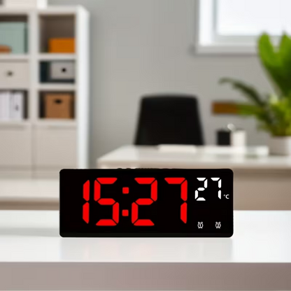 Ceas Digital LED de Masă și Perete, Afișaj Roșu, Calendar și Termometru