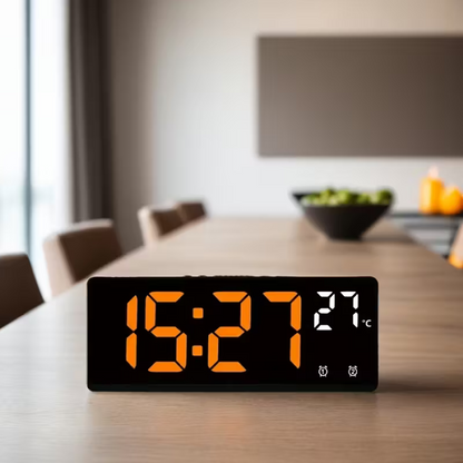 Ceas Digital LED de Masă și Perete, Afișaj Roșu, Calendar și Termometru