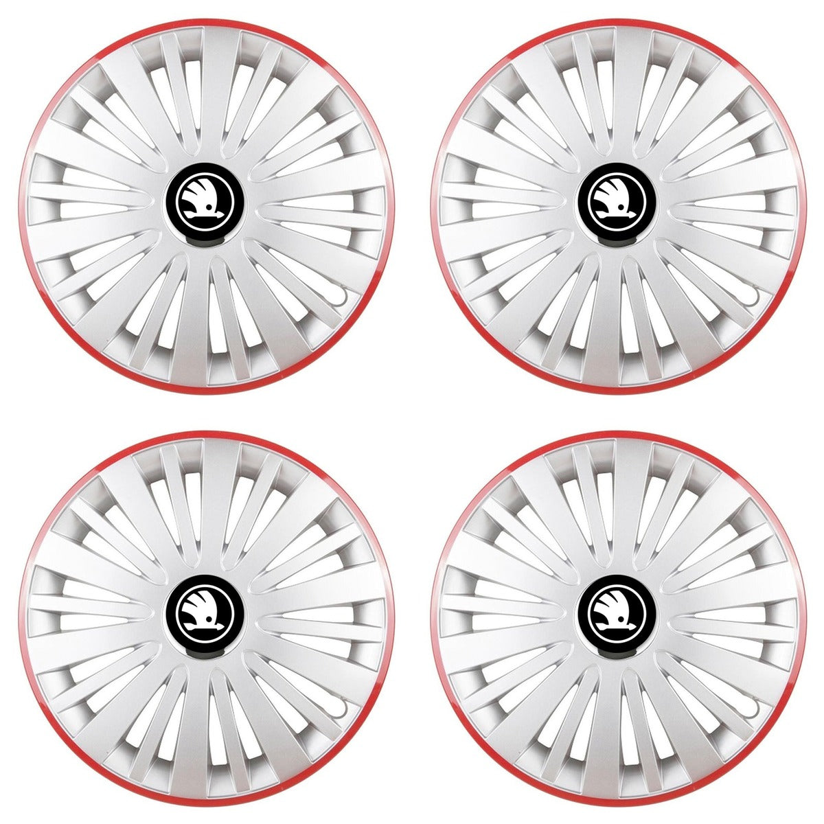 Set 4 Capace Roti, potrivite jantelor de R14, pentru Skoda Nou, model falcon argintiu cu rama rosie