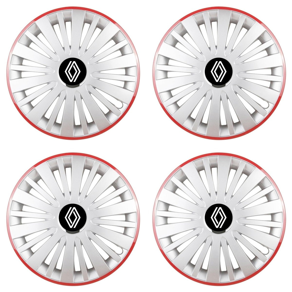Set 4 Capace Roti, potrivite jantelor de R14, pentru Renault Nou, model falcon argintiu cu rama rosie