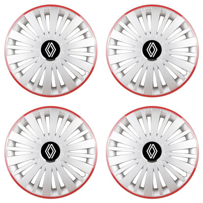 Set 4 Capace Roti, potrivite jantelor de R14, pentru Renault Nou, model falcon argintiu cu rama rosie