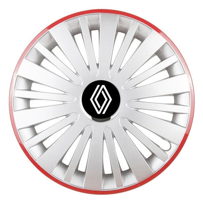 Set 4 Capace Roti, potrivite jantelor de R15, pentru Renault Nou, model falcon argintiu cu rama rosie
