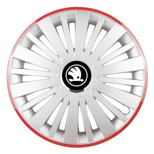 Set 4 Capace Roti, potrivite jantelor de R16, pentru Skoda Nou, model falcon argintiu cu rama rosie