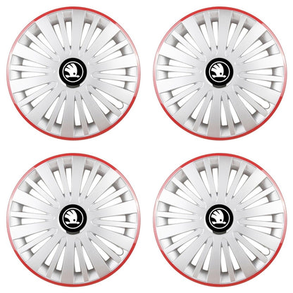 Set 4 Capace Roti, potrivite jantelor de R16, pentru Skoda Nou, model falcon argintiu cu rama rosie