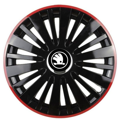 Set 4 Capace Roti pentru Skoda Nou model Falcon Black Cu Rama Rosie R14
