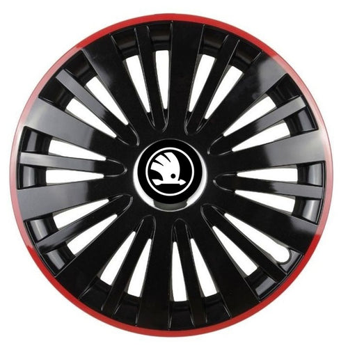 Set 4 Capace Roti pentru Skoda Nou model Falcon Black Cu Rama Rosie R14