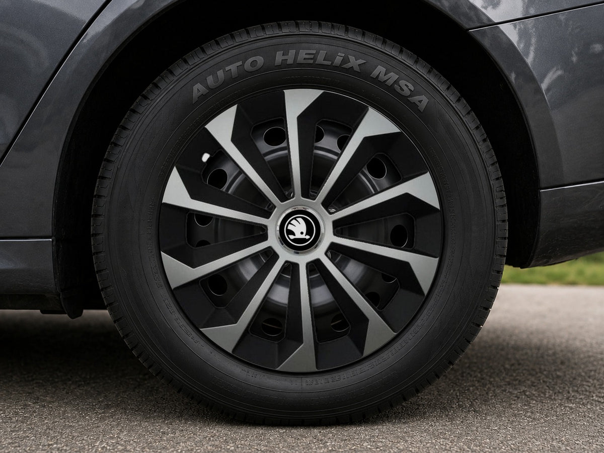 Set 4 Capace Roti 15 inchi (R15) Fame Gri-Negru, Compatibile Cu Skoda Nou