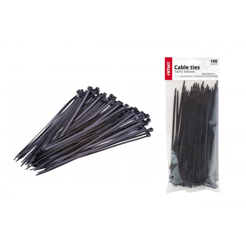 Fasete plastic, negre, 3,6x150mm, set de 100 bucati