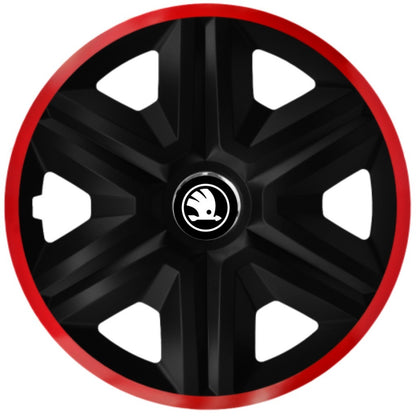 Set 4 Capace Roti pentru Skoda Nou, model Fast Black Cu Rama Rosie, R16