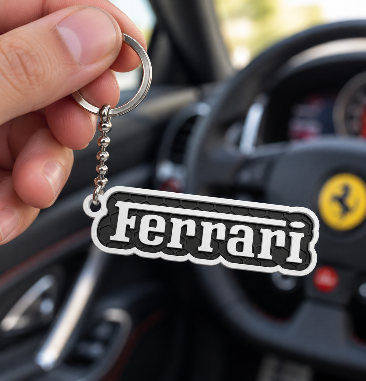Breloc auto Ferrari cu lanț și inel