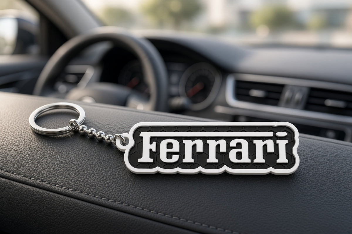 Breloc auto Ferrari cu lanț și inel