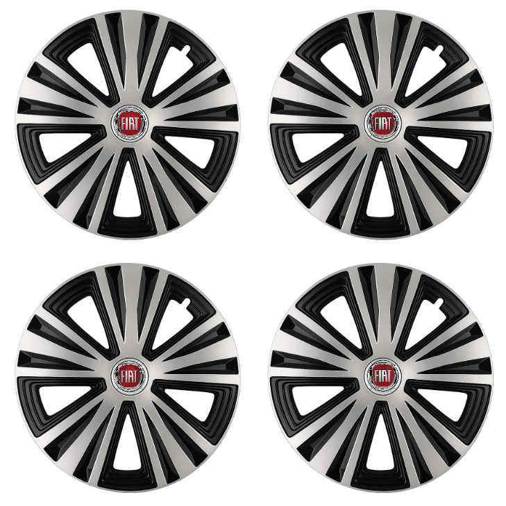 Set 4 capace roti Glory Gri-Negru R16, Compatibil Cu Fiat