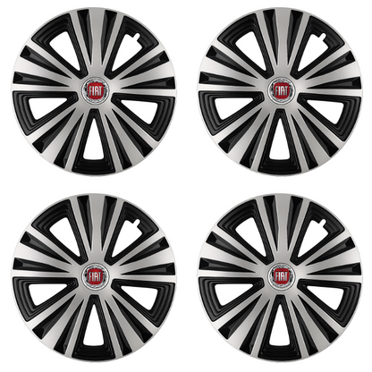 Set 4 capace roti Glory Gri-Negru R15, Compatibil Cu Fiat