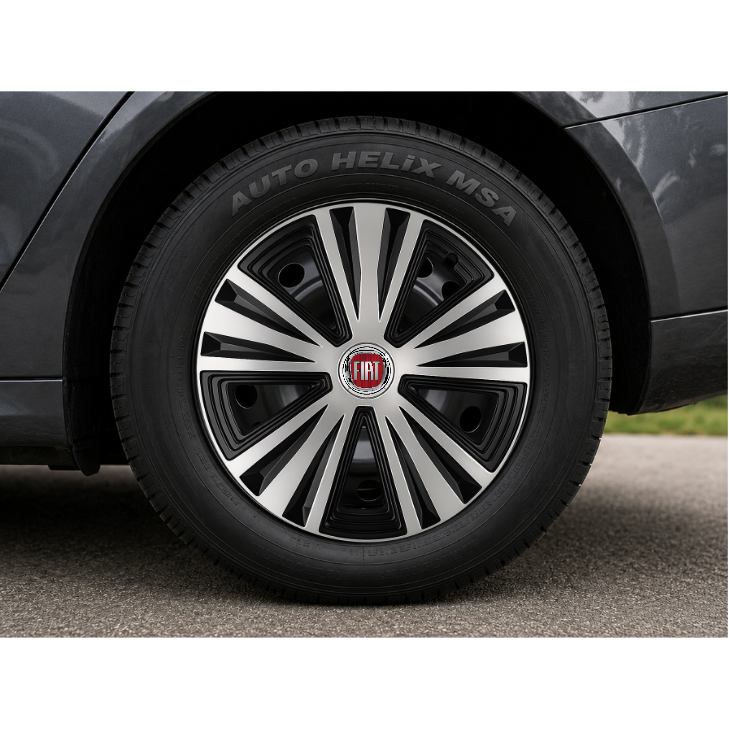 Set 4 capace roti Glory Gri-Negru R16, Compatibil Cu Fiat