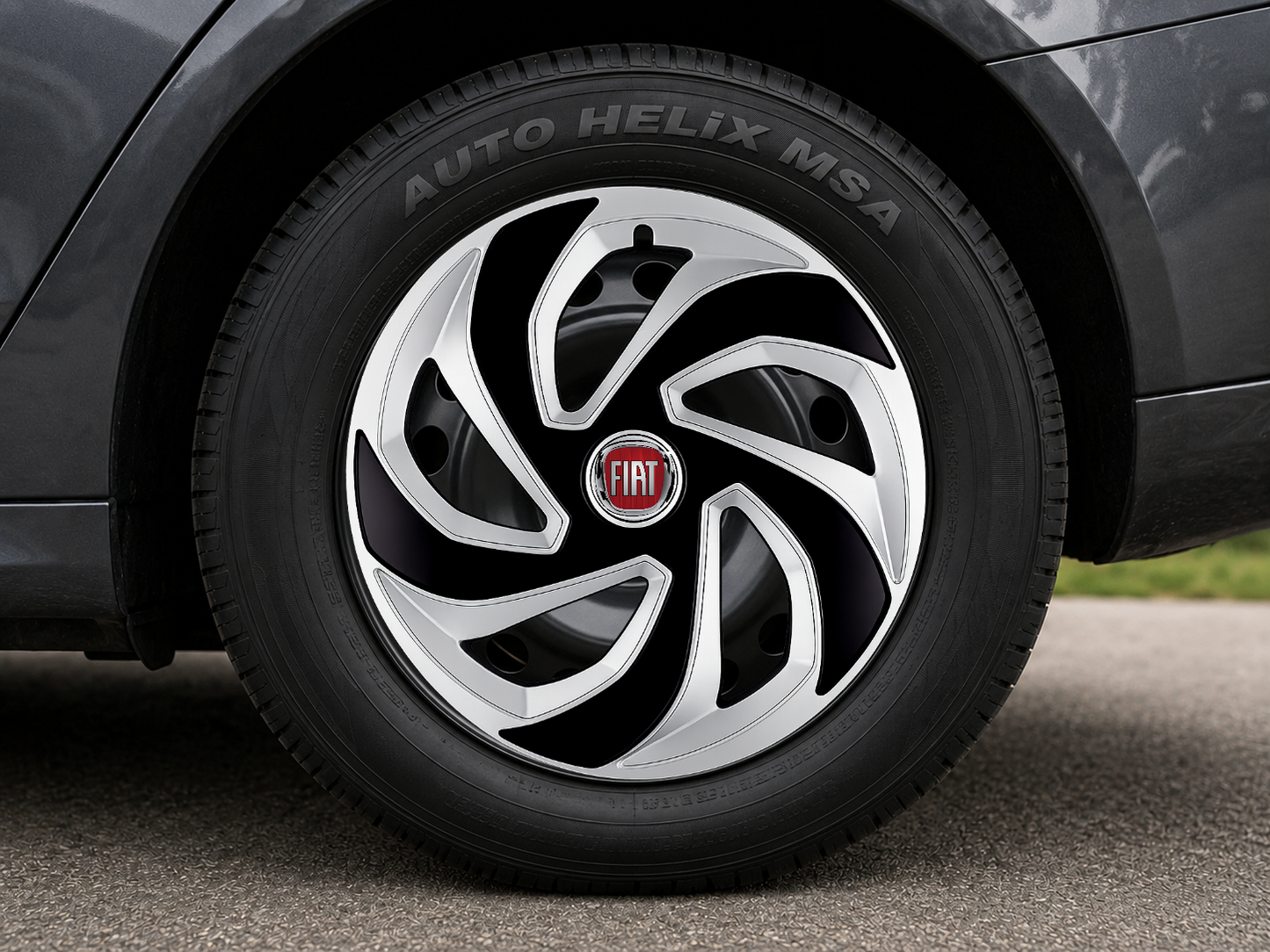 Set 4 capace roti Rex Gri-Negru R15 Compatibil Cu Fiat