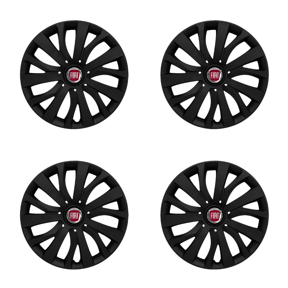 Set 4 capace roti potrivite jantelor de 15 inch compatibile FIAT, Model - 345 Black Edition