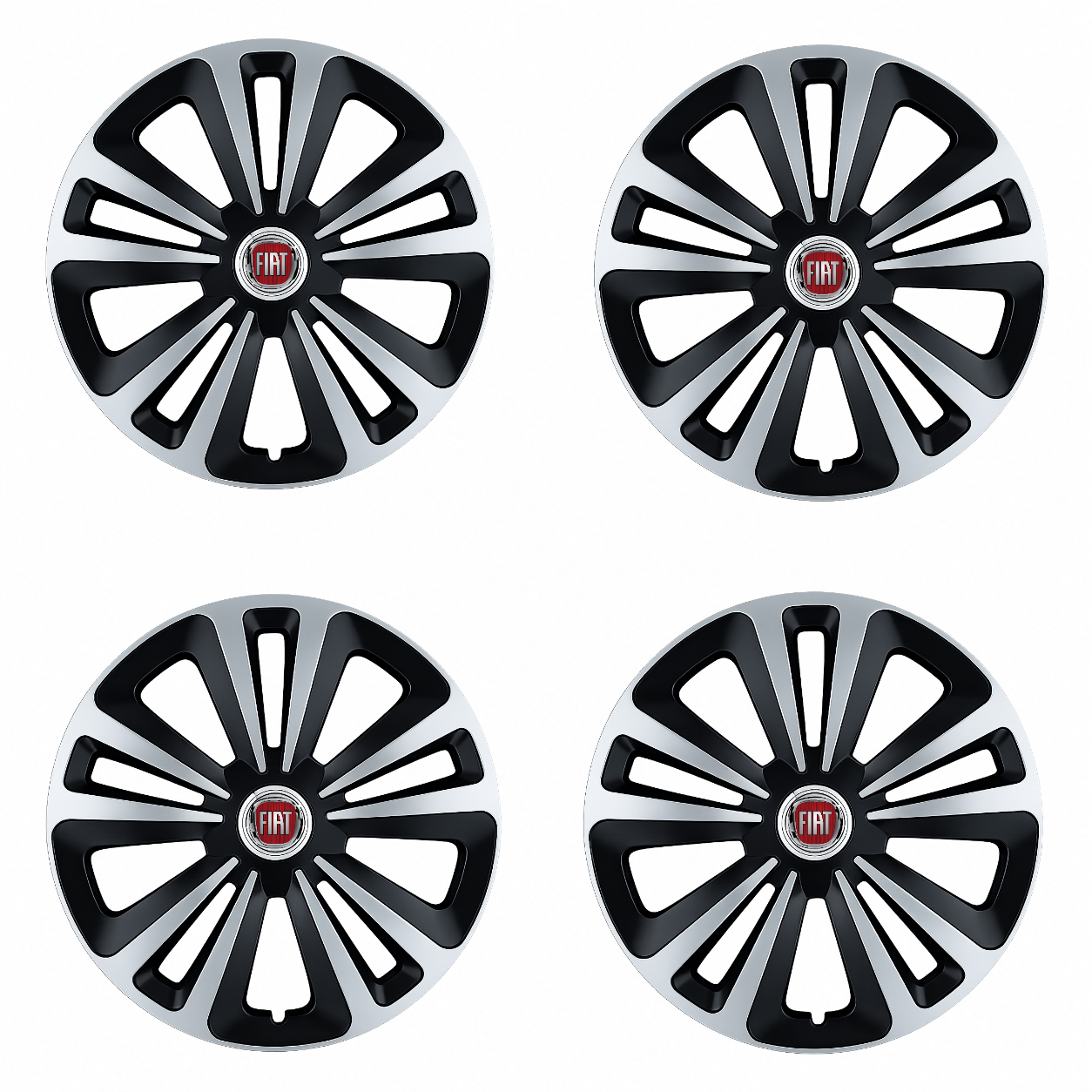 Set 4 Capace Roti Terra Gri-Negru R15, Compatibil Cu Fiat