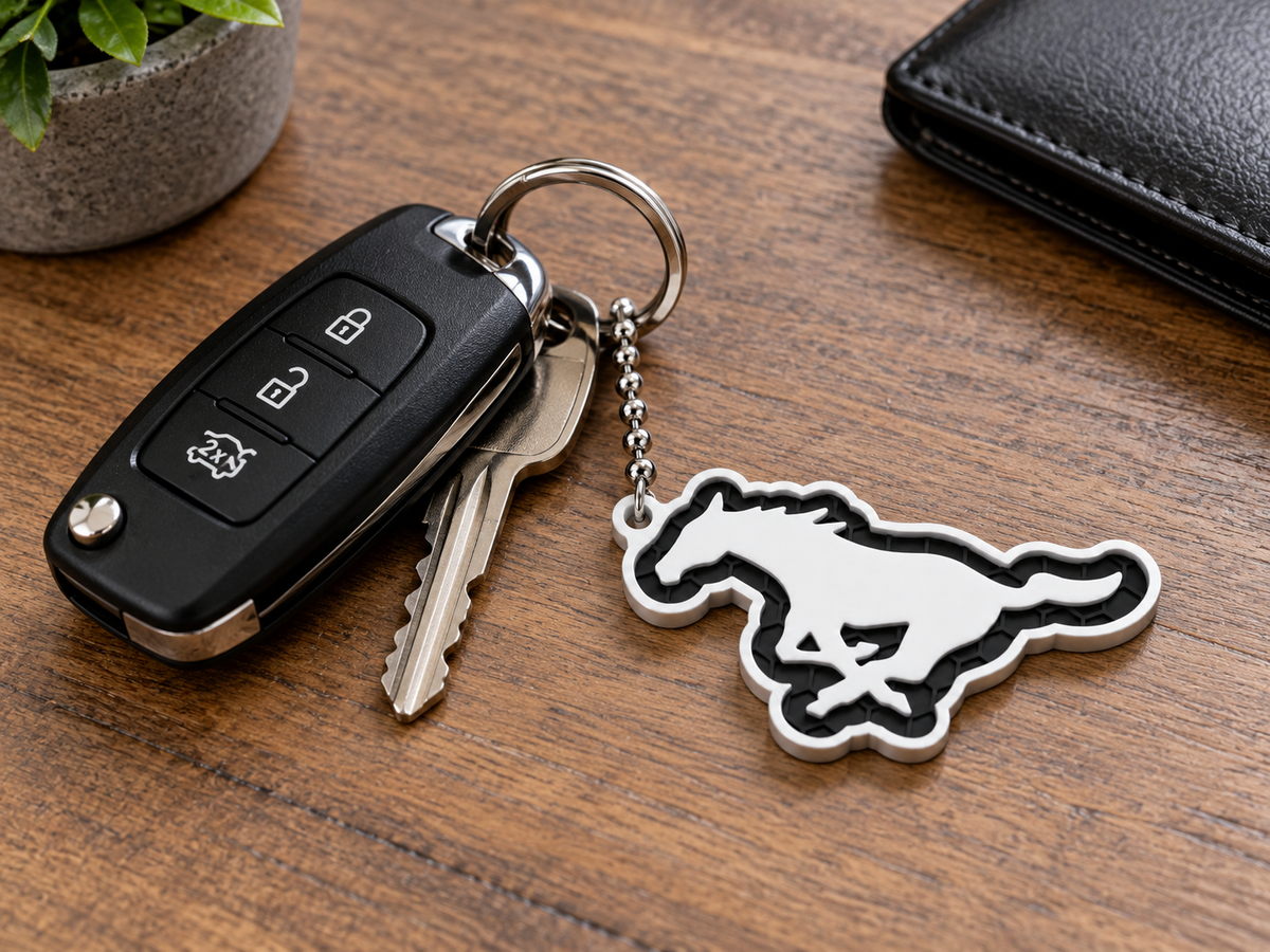 Breloc auto Ford Mustang logo cu lanț și inel