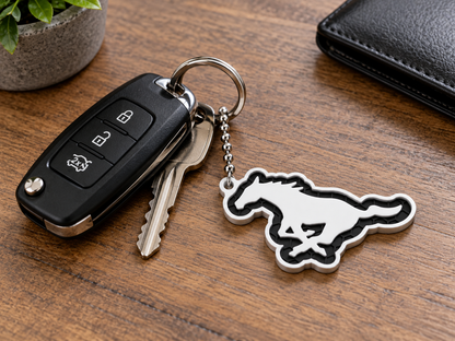 Breloc auto Ford Mustang logo cu lanț și inel