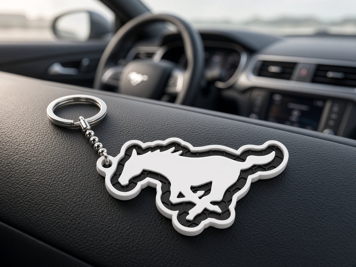 Breloc auto Ford Mustang logo cu lanț și inel