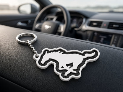 Breloc auto Ford Mustang logo cu lanț și inel