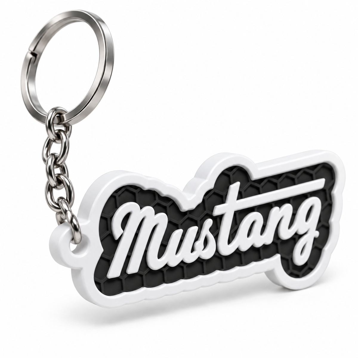 Breloc auto Ford Mustang inscripție cu lanț și inel