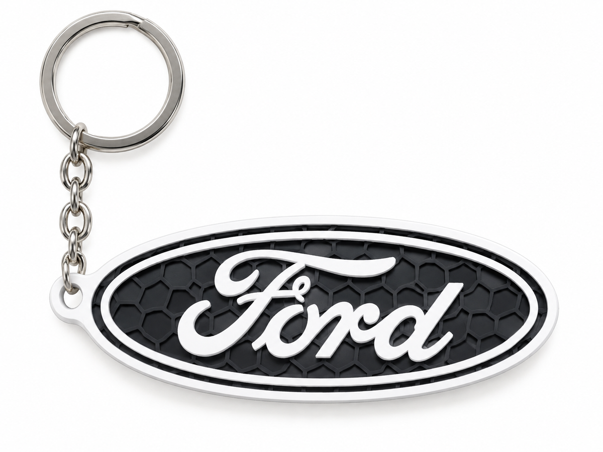 Breloc auto Ford logo oval cu lanț și inel