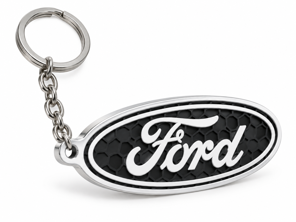 Breloc auto Ford logo oval cu lanț și inel