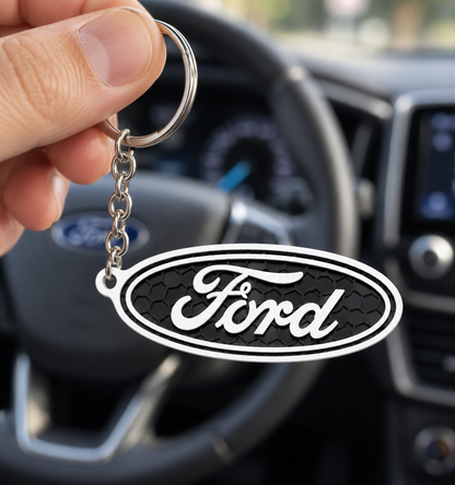 Breloc auto Ford logo oval cu lanț și inel