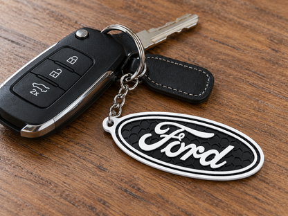Breloc auto Ford logo oval cu lanț și inel
