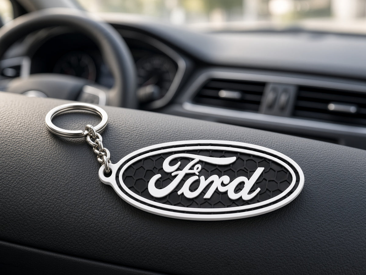 Breloc auto Ford logo oval cu lanț și inel