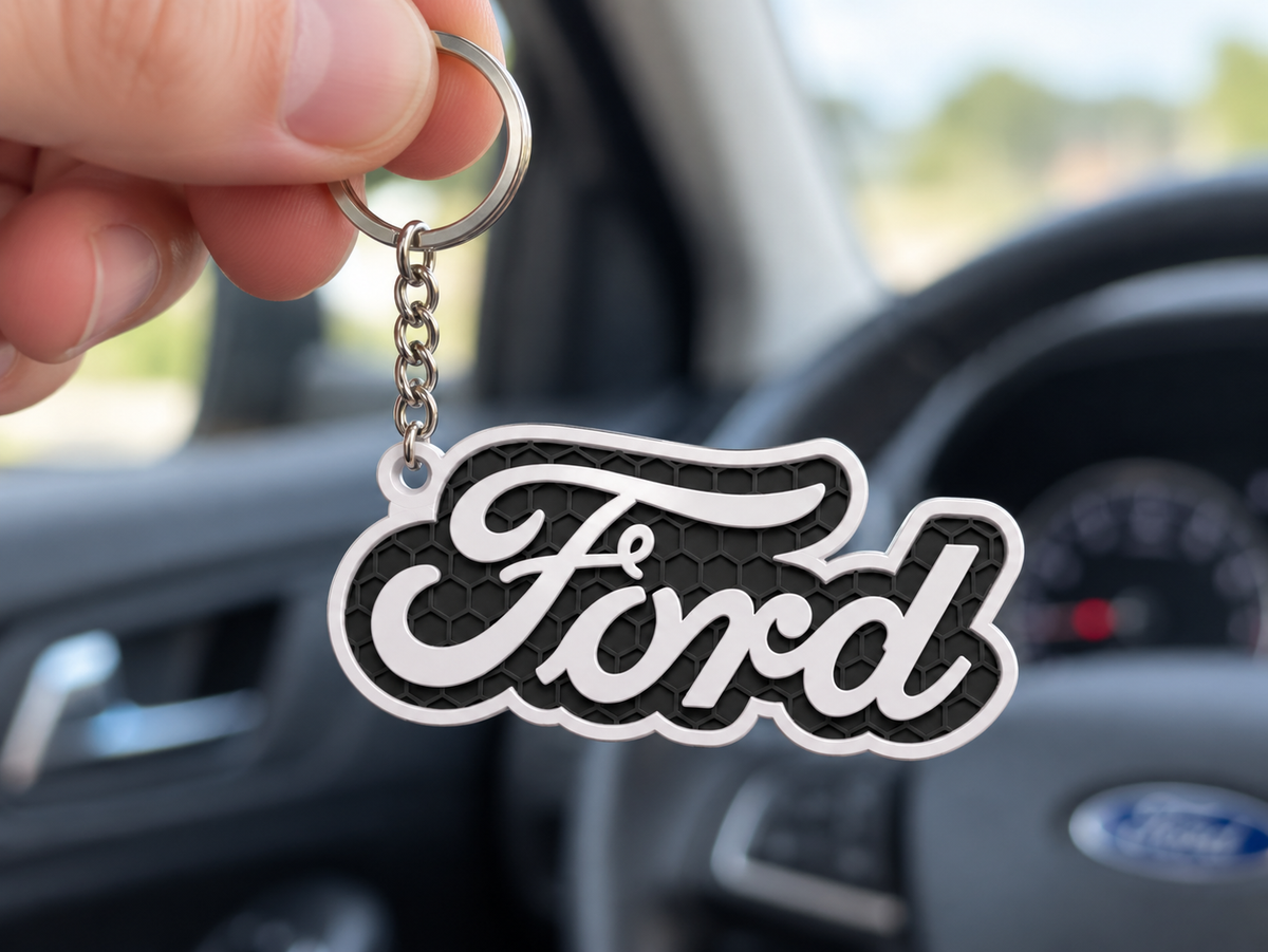 Breloc auto Ford inscripție cu lanț și inel