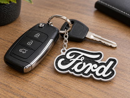 Breloc auto Ford inscripție cu lanț și inel