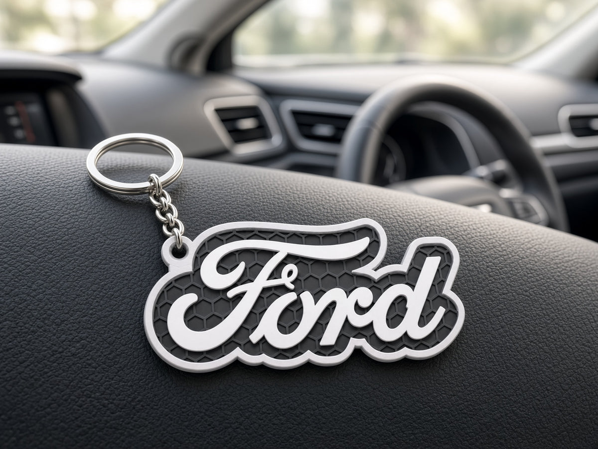 Breloc auto Ford inscripție cu lanț și inel