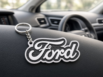 Breloc auto Ford inscripție cu lanț și inel