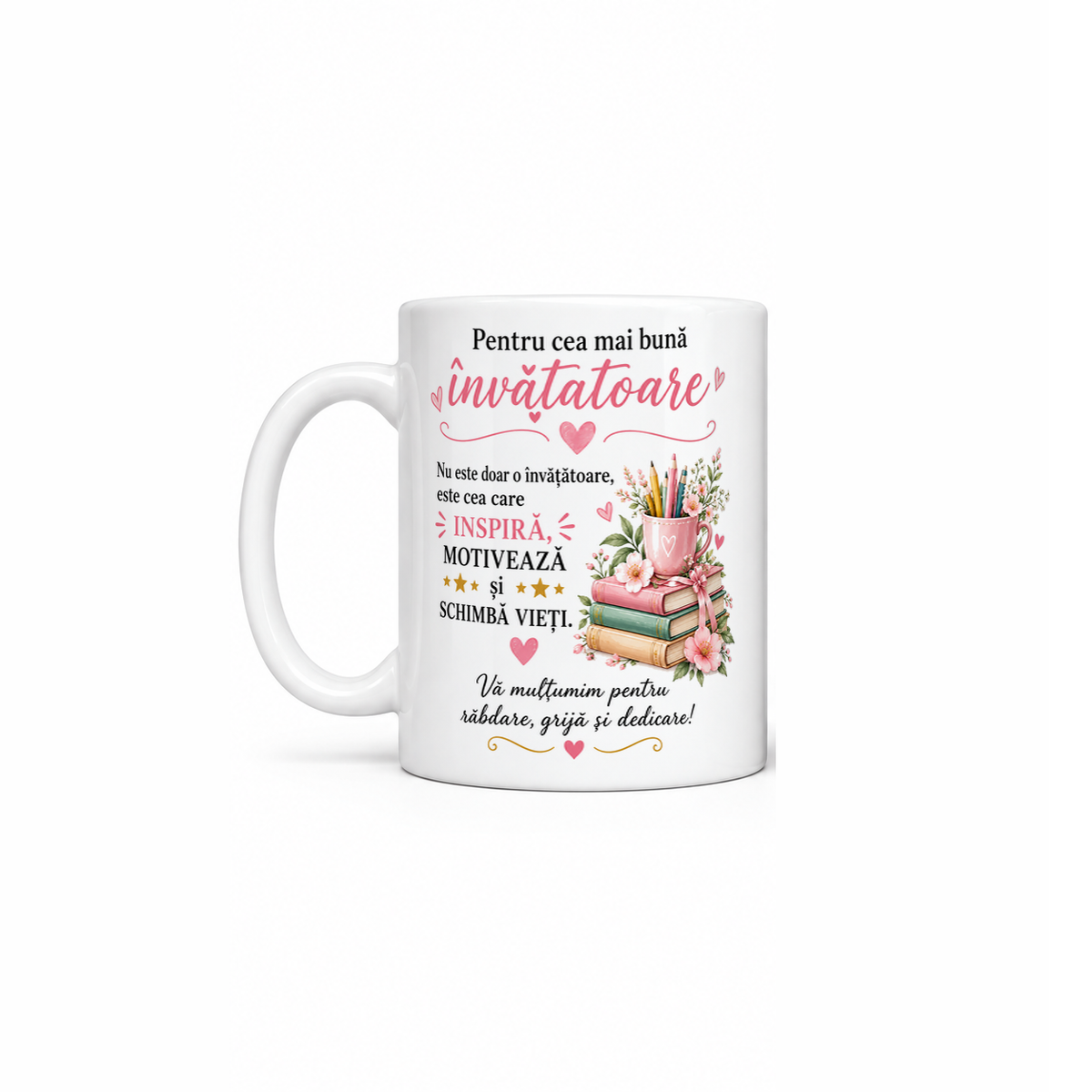 Cană personalizată Pentru cea mai bună învățătoare, ceramică albă 330 ml, cadou pentru învățătoare
