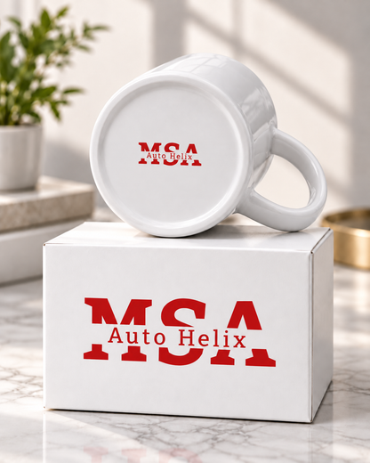 Set 2 căni cadou pentru cuplu Doamna șefa casei și Domnul soțul perfect, ceramică albă 330 ml