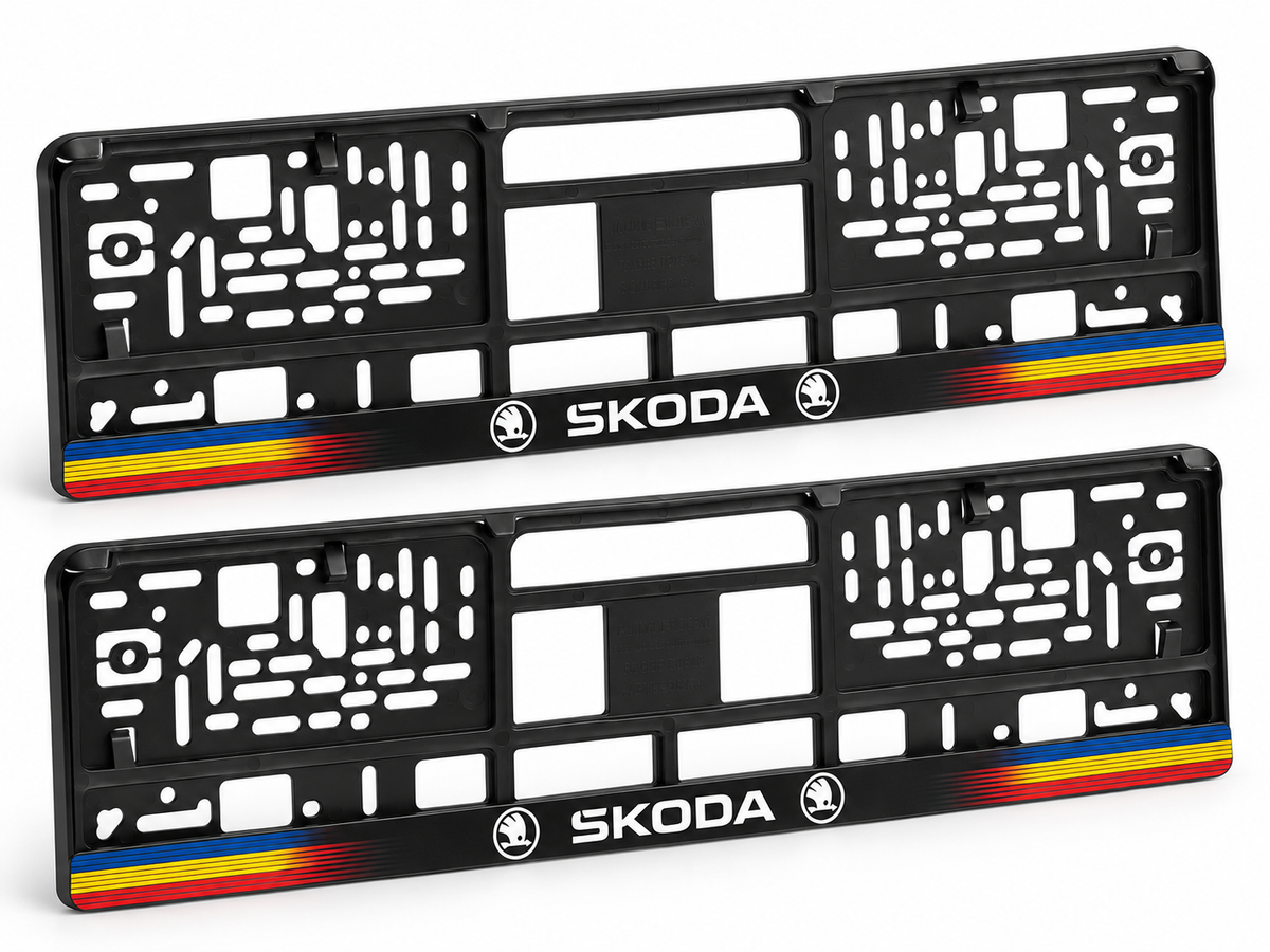Set 2 bucati, suport numar inmatriculare personalizat Skoda, HLX-1