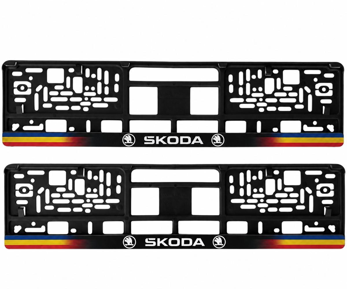 Set 2 bucati, suport numar inmatriculare personalizat Skoda, HLX-1