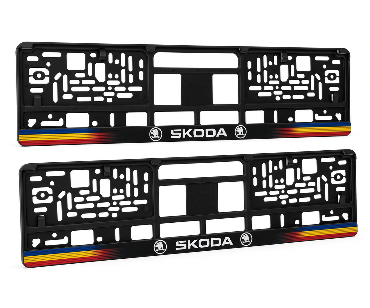 Set 2 bucati, suport numar inmatriculare personalizat Skoda, HLX-1