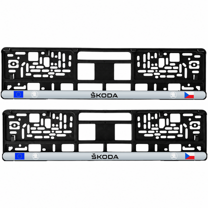 Set 2 bucati, suport numar inmatriculare personalizat Skoda Nou, HLX-3
