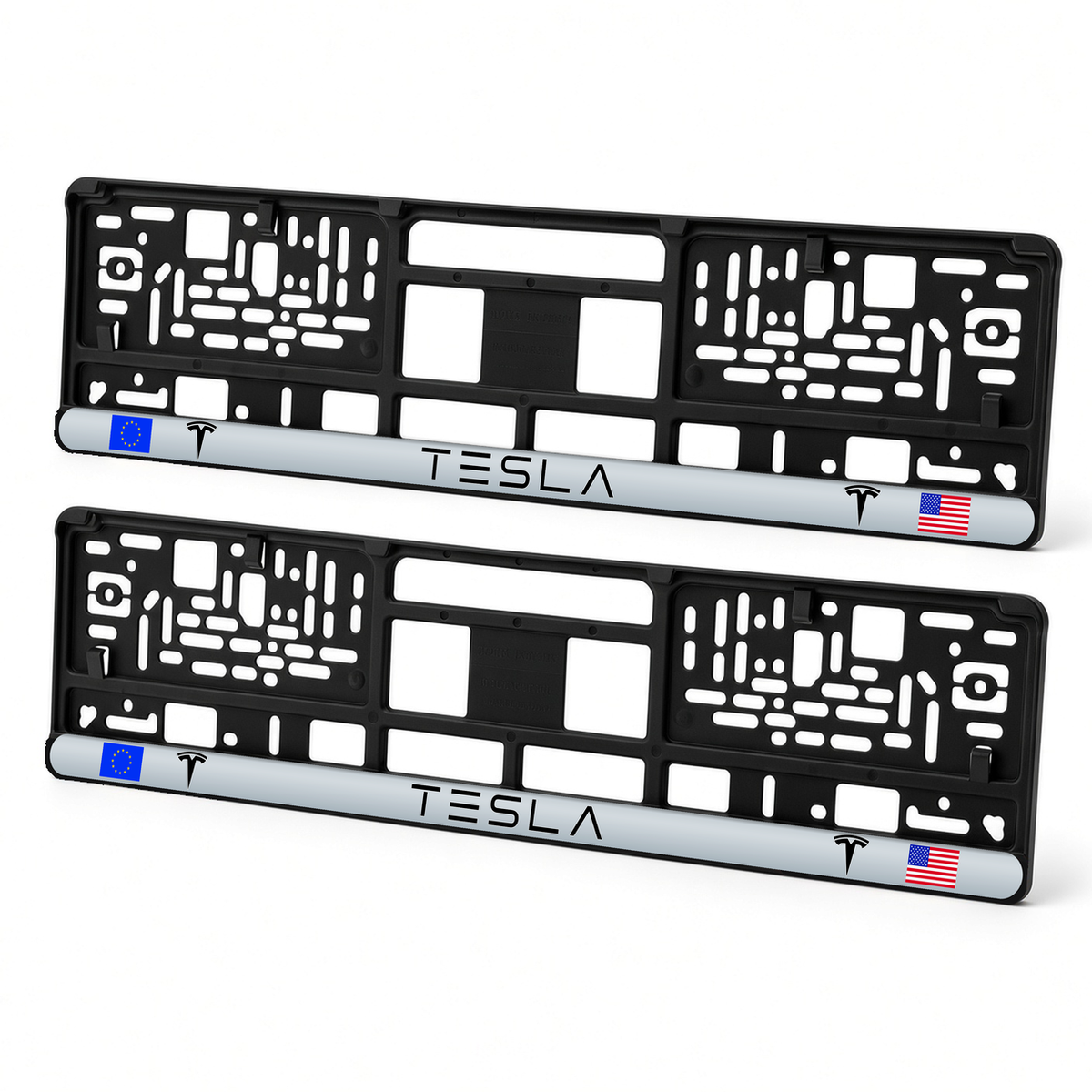 Set 2 bucati, suport numar inmatriculare personalizat Tesla, HLX-3